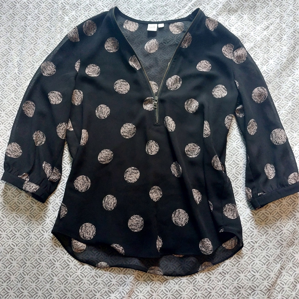 TWIK Black Mesh Quarter Sleeve Pink Dotted Dress Shirt